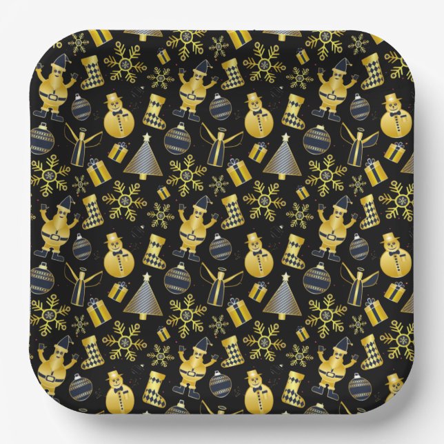 Assiettes En Carton Noël Gold Père Noël Snowman Stocking Motif cadeau (Recto)