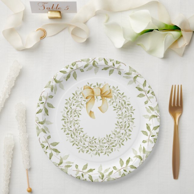 Assiettes En Carton Noël Gold Wreath Elegant Country Holiday (Mariage)
