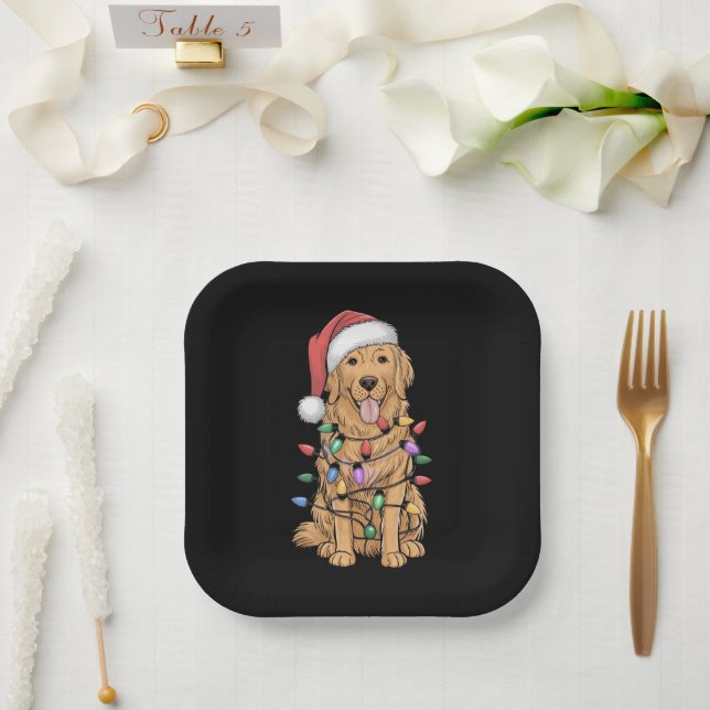 Assiettes En Carton Noël Golden Retriever Amoureux des chiens Cadeau M (Mariage)