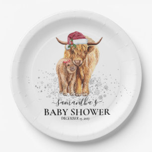 Assiettes En Carton Noël Hiver Highland Cow Calf Baby shower