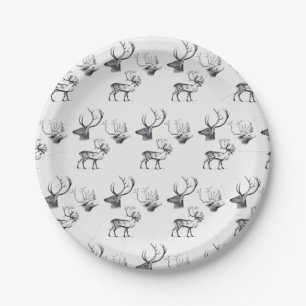 Assiettes En Carton Noël hiver Vintage Cerf Tête Antlers Motif