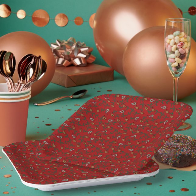 Assiettes En Carton Noël Holly Paisley Rouge riche (Multi)