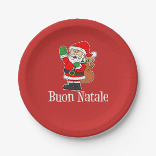 Assiettes En Carton Noël italien Père Noël de Buon Natale (ROUGE)