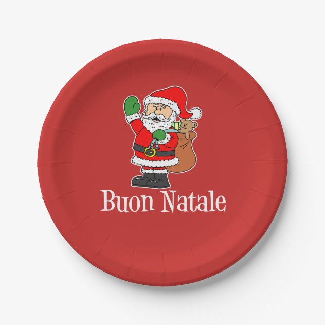 Assiettes En Carton Noël italien Père Noël de Buon Natale (ROUGE) (Devant)