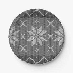 Assiettes En Carton Noël Knit scandinave Elégant hiver gris
