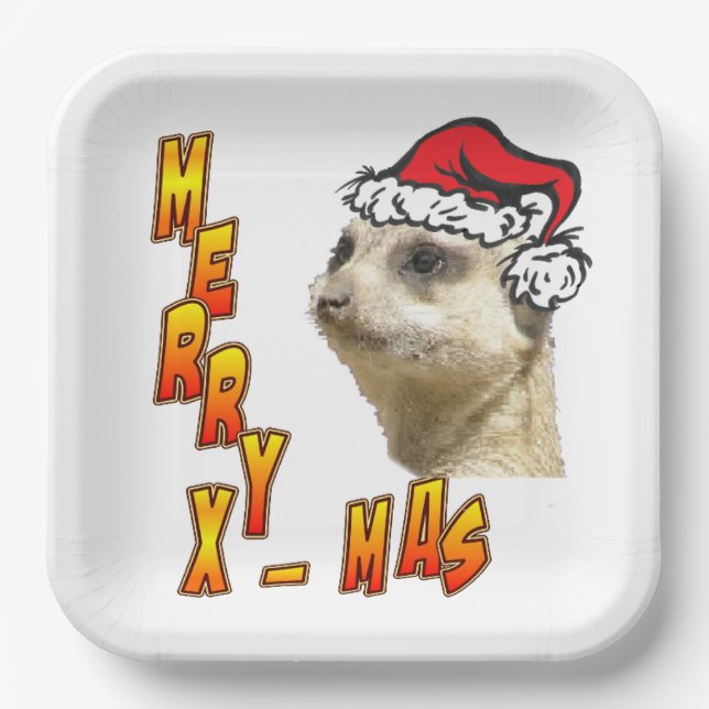 Assiettes En Carton Noël Meerkat Merry Xmas Carré Plaque papier (Recto)
