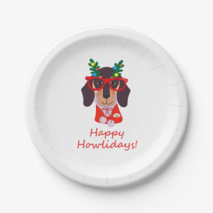 Assiettes En Carton Noël Mignon Drôle Chien Dachshund Howlidays Fête