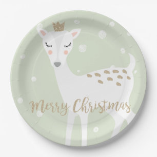 Assiettes En Carton Noël mignon du vert sauge   des cerfs communs  