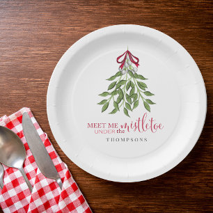 Assiettes En Carton Noël Mignonne Aquarelle Verdure Mistletoe
