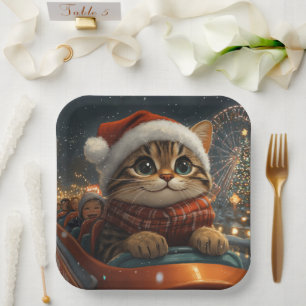 Assiettes En Carton Noël Montagnes Russes Chat Bengal