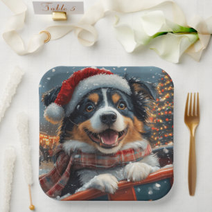 Assiettes En Carton Noël Montagnes Russes Chien Berger Australien