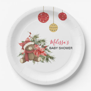 Assiettes En Carton Noël Ours en peluche d'hiver Écharpe rouge