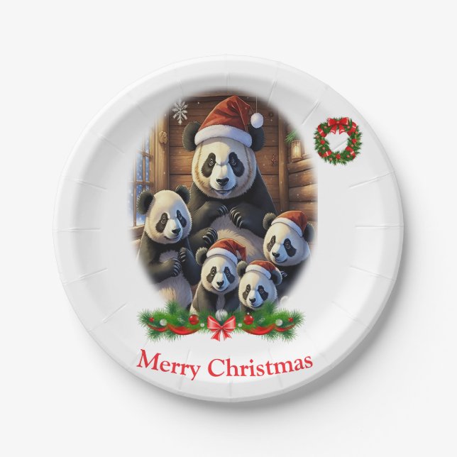 Assiettes En Carton Noël Ours Panda (Devant)