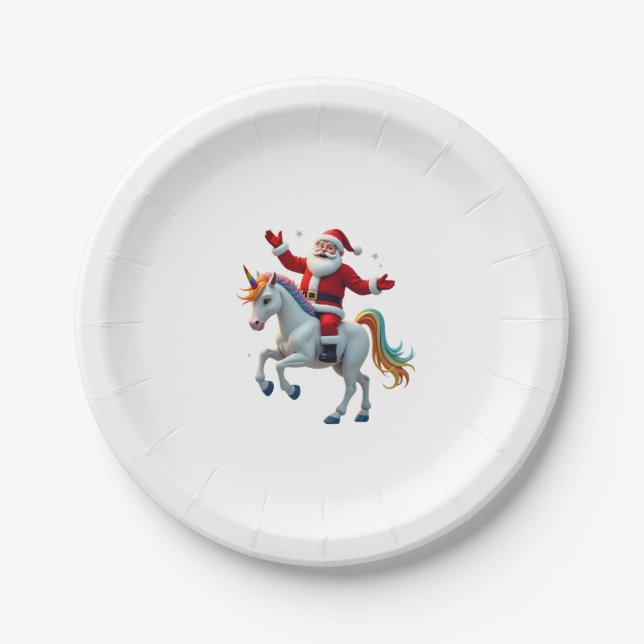 Assiettes En Carton Noël Père Noël équitation Unicorne Xmas filles fem (Devant)