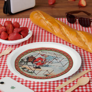 Assiettes En Carton Noël Père Noël volant un vieil avion