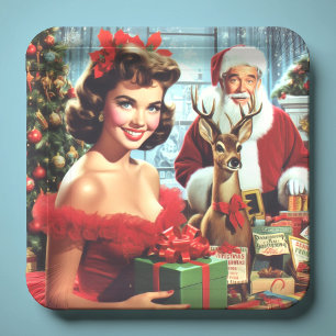 Assiettes En Carton Noël Pin-up Vintage