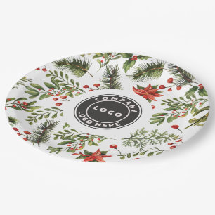 Assiettes En Carton Noël Red Berries Green Business Logo