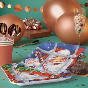 Assiettes En Carton Noël rétro Père Noël Fête de Noël