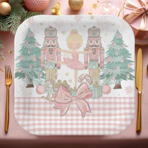 Assiettes En Carton Noel rose pâle Pastel de Nutcracker