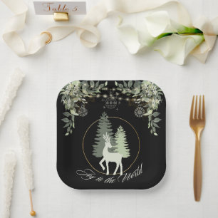 Assiettes En Carton Noël rustique Cerfs paysages hivernaux arbres
