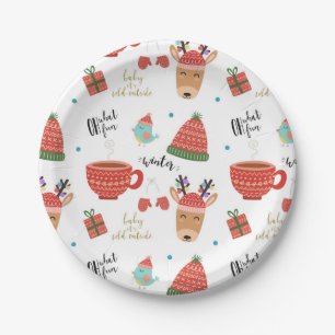 Assiettes En Carton Noël rustique kraft d'hiver froid Fête