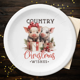 Assiettes En Carton Noël rustique Pays Souhaite Joli Cochon