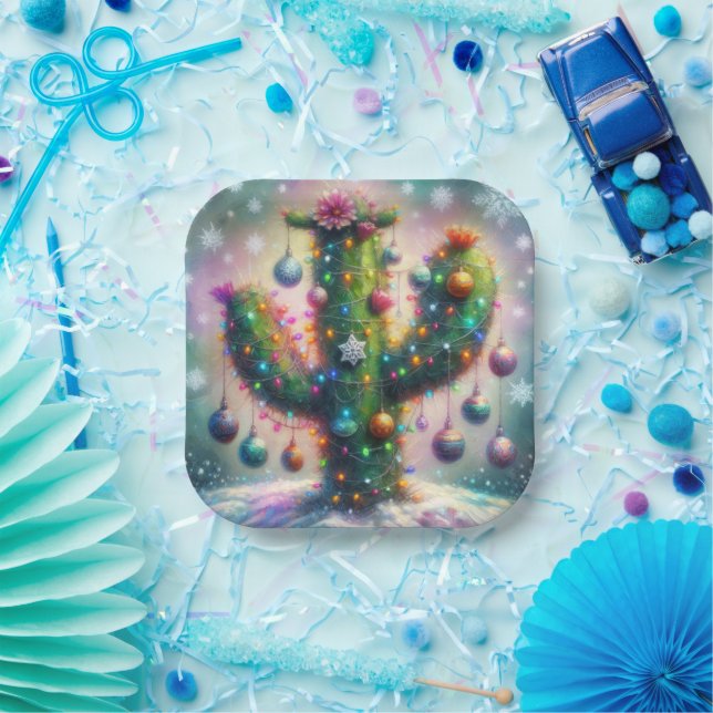 Assiettes En Carton Noël Saguaro Cactus Whimsical Snowflakes (Fête)