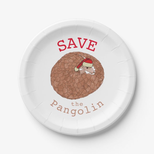 Assiettes En Carton Noël Sauvez le Slogan Pangolin (Devant)