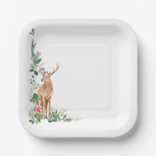 Assiettes En Carton Noël stag vacances hiver vert