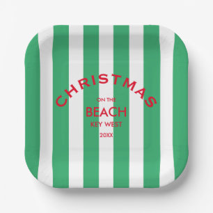 Assiettes En Carton Noël Sur La Plage Custom Green Cabana Stripe