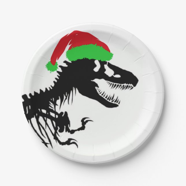 Assiettes En Carton Noël T-Rex (Devant)