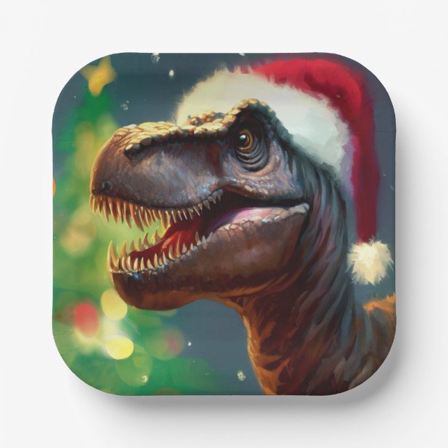 Assiettes En Carton Noël T-Rex 2 (Recto)