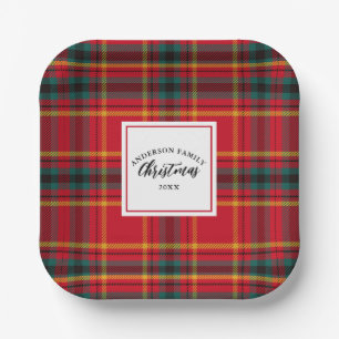 Assiettes En Carton Noël Tartan Plaid Nom de famille Année