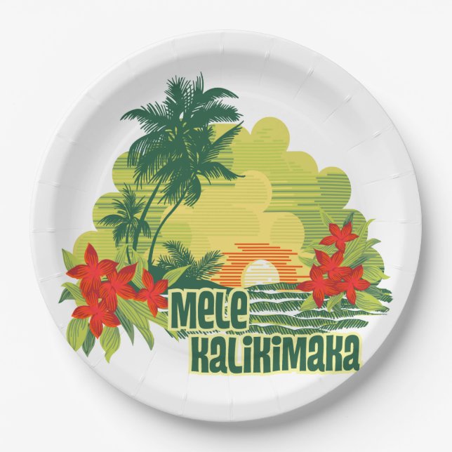 Assiettes En Carton Noël tropical de Hawaïen d'île de Mele Kalikimaka (Devant)