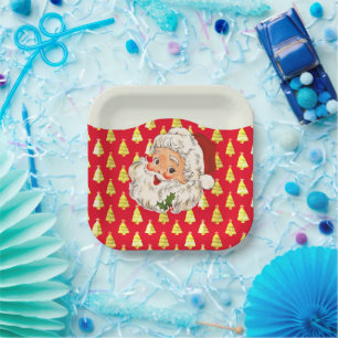 Assiettes En Carton Noël vintage Retro Jolly Santa Claus