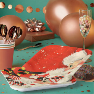 Assiettes En Carton Noël vintage rétro Père Noël