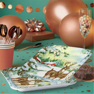 Assiettes En Carton Noël vintage retro vacances de cerfs