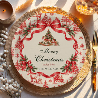 Assiettes En Carton Nœud Coquette Rouge Écriture Party Arbre de Noël