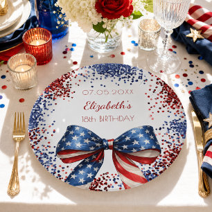 Assiettes En Carton Nœud de drapeau patriotique américain rouge blanc 