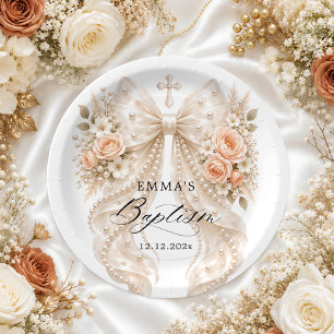 Assiettes En Carton Noeud floral de baptême avec perle