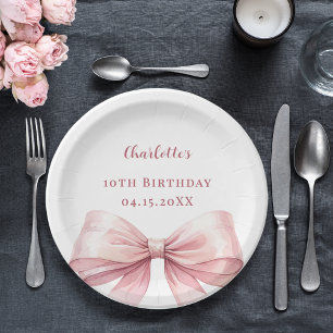 Assiettes En Carton Nœud rose élégant anniversaire