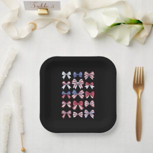 Assiettes En Carton Nœuds Coquettes Américains Rouge Blanc Et Bleu 4 J