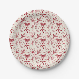 Assiettes En Carton Nœuds rouges coquette motif sans couture Noël