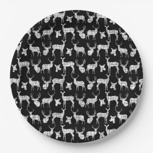 Assiettes En Carton Noir avec plaque de papier cerf blanc