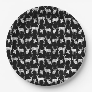 Assiettes En Carton Noir avec plaque de papier cerf blanc