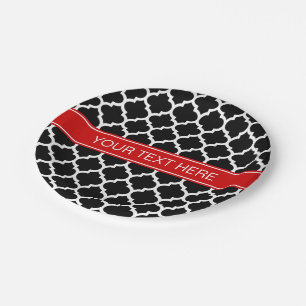 Assiettes En Carton Noir Blanc Marocain #5 Nom Rouge Monogramme