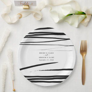 Assiettes En Carton Noir blanc moderne Abstrait mariage Faveur