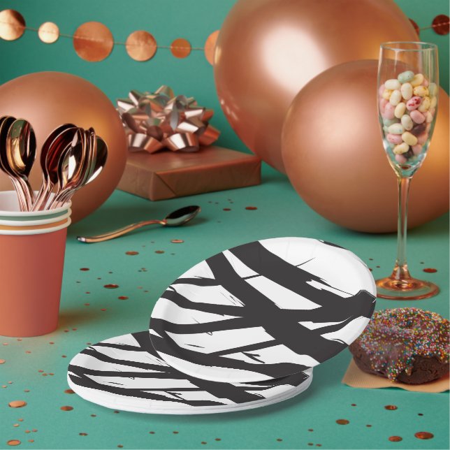 Assiettes En Carton Noir & Blanc Moderne Ligne d'Art Abstrait Décorati