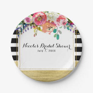 Assiettes En Carton Noir Blanc Or Moderne Floral Glamour Shower de Mar