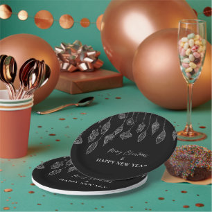 Assiettes En Carton Noir Blanc Ornements Noël Fête du Nouvel An